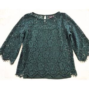 Rafaella Womens Top Size M Open Lace Tank Liner Green Christmas Holiday Boho